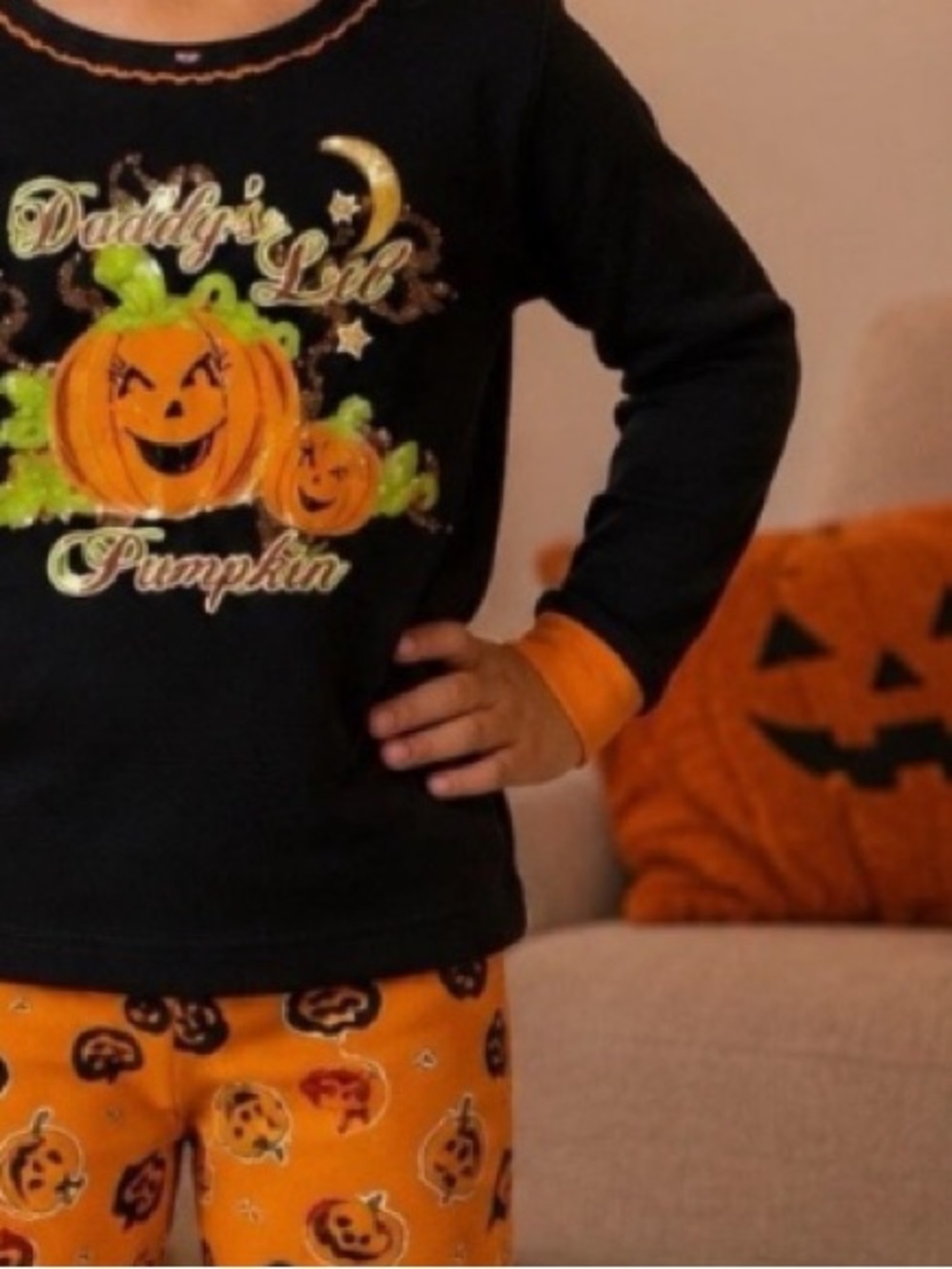 Frankenstein Girls Size 3t Orange & Black Daddy’s Lil Pumpkin Pajama Set